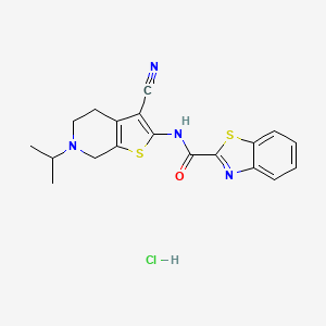 molecular formula C19H19ClN4OS2 B2866540 N-(3-cyano-6-isopropyl-4,5,6,7-tetrahydrothieno[2,3-c]pyridin-2-yl)benzo[d]thiazole-2-carboxamide hydrochloride CAS No. 1189989-57-8