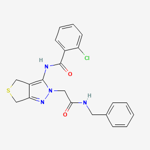 molecular formula C21H19ClN4O2S B2866547 N-{2-[(benzylcarbamoyl)methyl]-2H,4H,6H-thieno[3,4-c]pyrazol-3-yl}-2-chlorobenzamide CAS No. 1105218-14-1