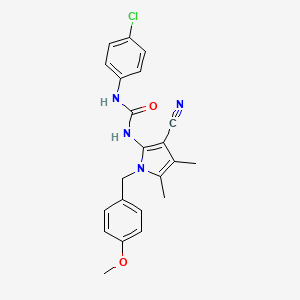molecular formula C22H21ClN4O2 B2866629 N-(4-chlorophenyl)-N'-[3-cyano-1-(4-methoxybenzyl)-4,5-dimethyl-1H-pyrrol-2-yl]urea CAS No. 866017-64-3