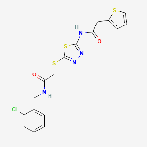 molecular formula C17H15ClN4O2S3 B2866631 N-(2-chlorobenzyl)-2-((5-(2-(thiophen-2-yl)acetamido)-1,3,4-thiadiazol-2-yl)thio)acetamide CAS No. 868977-22-4