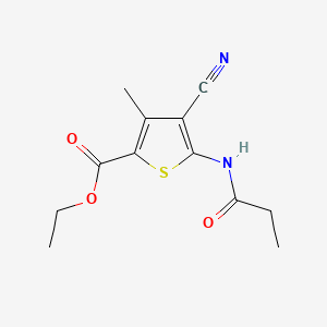 molecular formula C12H14N2O3S B2866644 Ethyl 4-cyano-3-methyl-5-(propanoylamino)thiophene-2-carboxylate CAS No. 352703-46-9