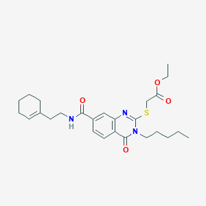 molecular formula C26H35N3O4S B2866896 ethyl 2-[(7-{[2-(cyclohex-1-en-1-yl)ethyl]carbamoyl}-4-oxo-3-pentyl-3,4-dihydroquinazolin-2-yl)sulfanyl]acetate CAS No. 309749-77-7