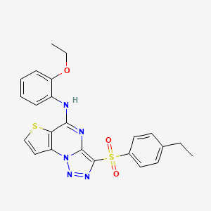 molecular formula C23H21N5O3S2 B2866969 N-(2-ethoxyphenyl)-10-(4-ethylbenzenesulfonyl)-5-thia-1,8,11,12-tetraazatricyclo[7.3.0.0^{2,6}]dodeca-2(6),3,7,9,11-pentaen-7-amine CAS No. 892744-02-4