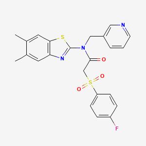 molecular formula C23H20FN3O3S2 B2866993 N-(5,6-dimethyl-1,3-benzothiazol-2-yl)-2-(4-fluorobenzenesulfonyl)-N-[(pyridin-3-yl)methyl]acetamide CAS No. 886947-34-8