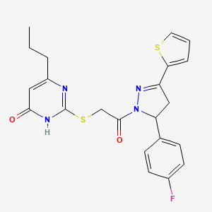 2-((2-(5-(4-fluorophenyl)-3-(thiophen-2-yl)-4,5-dihydro-1H-pyrazol-1-yl)-2-oxoethyl)thio)-6-propylpyrimidin-4(3H)-one