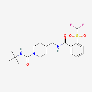 molecular formula C19H27F2N3O4S B2867232 N-(tert-butyl)-4-((2-((difluoromethyl)sulfonyl)benzamido)methyl)piperidine-1-carboxamide CAS No. 1797246-66-2