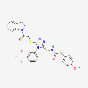 molecular formula C29H26F3N5O3S B2867253 N-[(5-{[2-(2,3-dihydro-1H-indol-1-yl)-2-oxoethyl]sulfanyl}-4-[3-(trifluoromethyl)phenyl]-4H-1,2,4-triazol-3-yl)methyl]-2-(4-methoxyphenyl)acetamide CAS No. 310449-78-6