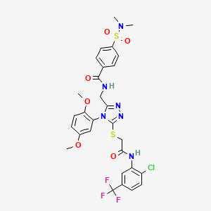 molecular formula C29H28ClF3N6O6S2 B2867287 N-({5-[({[2-chloro-5-(trifluoromethyl)phenyl]carbamoyl}methyl)sulfanyl]-4-(2,5-dimethoxyphenyl)-4H-1,2,4-triazol-3-yl}methyl)-4-(dimethylsulfamoyl)benzamide CAS No. 394230-06-9