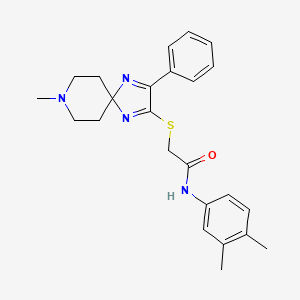 molecular formula C24H28N4OS B2867311 N-(3,4-DIMETHYLPHENYL)-2-({8-METHYL-3-PHENYL-1,4,8-TRIAZASPIRO[4.5]DECA-1,3-DIEN-2-YL}SULFANYL)ACETAMIDE CAS No. 1189931-41-6