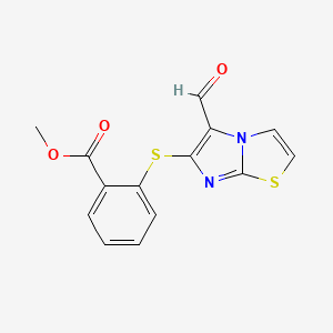 molecular formula C14H10N2O3S2 B2867420 methyl 2-({5-formylimidazo[2,1-b][1,3]thiazol-6-yl}sulfanyl)benzoate CAS No. 338976-18-4