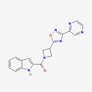 molecular formula C18H14N6O2 B2867527 (1H-indol-2-yl)(3-(3-(pyrazin-2-yl)-1,2,4-oxadiazol-5-yl)azetidin-1-yl)methanone CAS No. 1324507-33-6