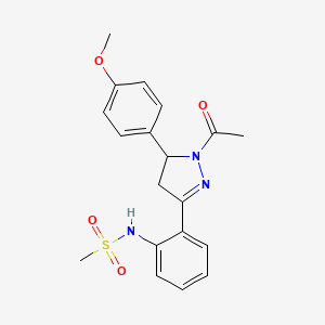 molecular formula C19H21N3O4S B2867535 N-{2-[1-acetyl-5-(4-methoxyphenyl)-4,5-dihydro-1H-pyrazol-3-yl]phenyl}methanesulfonamide CAS No. 921135-80-0