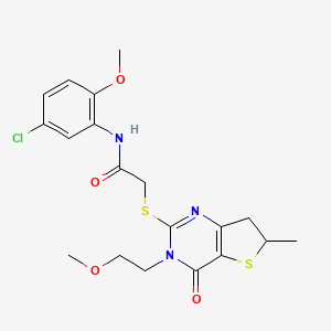 molecular formula C19H22ClN3O4S2 B2867542 N-(5-chloro-2-methoxyphenyl)-2-[[3-(2-methoxyethyl)-6-methyl-4-oxo-6,7-dihydrothieno[3,2-d]pyrimidin-2-yl]sulfanyl]acetamide CAS No. 851410-31-6