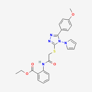 molecular formula C24H23N5O4S B2867716 ethyl 2-(2-{[5-(4-methoxyphenyl)-4-(1H-pyrrol-1-yl)-4H-1,2,4-triazol-3-yl]sulfanyl}acetamido)benzoate CAS No. 896300-62-2