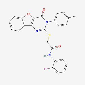 molecular formula C25H18FN3O3S B2867766 N-(2-fluorophenyl)-2-{[5-(4-methylphenyl)-6-oxo-8-oxa-3,5-diazatricyclo[7.4.0.0^{2,7}]trideca-1(9),2(7),3,10,12-pentaen-4-yl]sulfanyl}acetamide CAS No. 872208-07-6