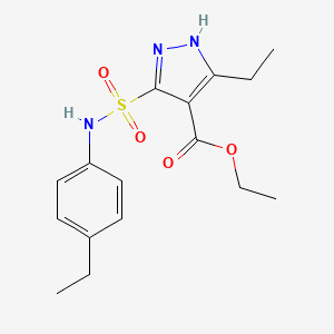 molecular formula C16H21N3O4S B2867800 ethyl 3-ethyl-5-{[(4-ethylphenyl)amino]sulfonyl}-1H-pyrazole-4-carboxylate CAS No. 1240197-97-0