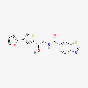 molecular formula C18H14N2O3S2 B2867819 N-{2-[4-(furan-2-yl)thiophen-2-yl]-2-hydroxyethyl}-1,3-benzothiazole-6-carboxamide CAS No. 2379997-60-9