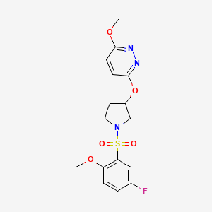 molecular formula C16H18FN3O5S B2867821 3-((1-((5-Fluoro-2-methoxyphenyl)sulfonyl)pyrrolidin-3-yl)oxy)-6-methoxypyridazine CAS No. 2034503-72-3