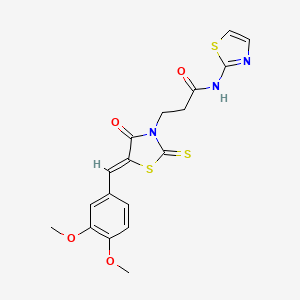 molecular formula C18H17N3O4S3 B2867822 3-[(5Z)-5-[(3,4-dimethoxyphenyl)methylidene]-4-oxo-2-sulfanylidene-1,3-thiazolidin-3-yl]-N-(1,3-thiazol-2-yl)propanamide CAS No. 403829-61-8