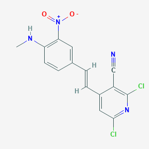 B2867877 2,6-Dichloro-4-[(E)-2-[4-(methylamino)-3-nitrophenyl]ethenyl]pyridine-3-carbonitrile CAS No. 2094954-47-7