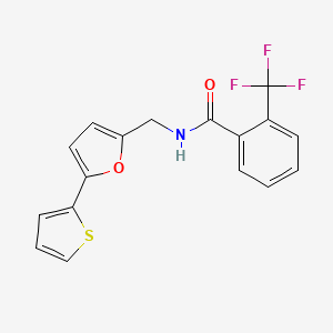 molecular formula C17H12F3NO2S B2867985 N-((5-(thiophen-2-yl)furan-2-yl)methyl)-2-(trifluoromethyl)benzamide CAS No. 2034248-26-3