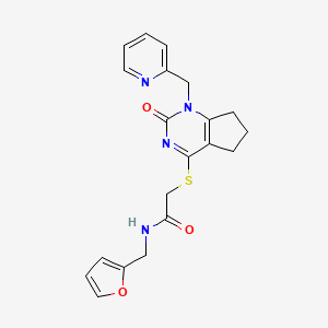 molecular formula C20H20N4O3S B2868052 N-[(furan-2-yl)methyl]-2-({2-oxo-1-[(pyridin-2-yl)methyl]-1H,2H,5H,6H,7H-cyclopenta[d]pyrimidin-4-yl}sulfanyl)acetamide CAS No. 887197-06-0