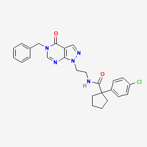 molecular formula C26H26ClN5O2 B2868066 N-(2-(5-benzyl-4-oxo-4,5-dihydro-1H-pyrazolo[3,4-d]pyrimidin-1-yl)ethyl)-1-(4-chlorophenyl)cyclopentanecarboxamide CAS No. 922027-29-0