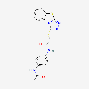 molecular formula C18H15N5O2S2 B2868079 N-(4-acetamidophenyl)-2-{7-thia-2,4,5-triazatricyclo[6.4.0.0^{2,6}]dodeca-1(8),3,5,9,11-pentaen-3-ylsulfanyl}acetamide CAS No. 307512-10-3