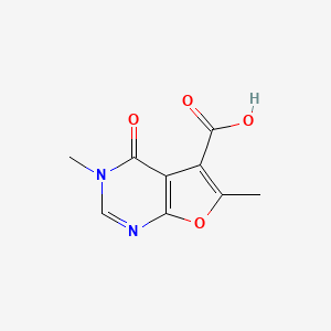 molecular formula C9H8N2O4 B2868129 3,6-Dimethyl-4-oxo-3,4-dihydrofuro[2,3-d]pyrimidine-5-carboxylic acid CAS No. 872319-72-7