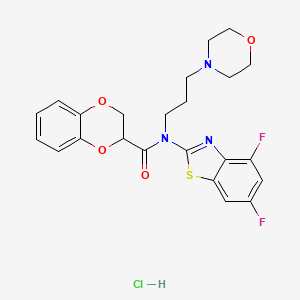 molecular formula C23H24ClF2N3O4S B2868140 N-(4,6-DIFLUORO-1,3-BENZOTHIAZOL-2-YL)-N-[3-(MORPHOLIN-4-YL)PROPYL]-2,3-DIHYDRO-1,4-BENZODIOXINE-2-CARBOXAMIDE HYDROCHLORIDE CAS No. 1215521-17-7