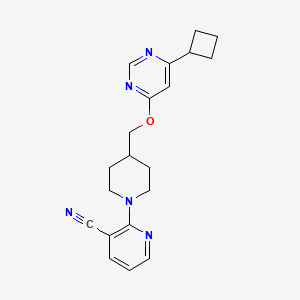 molecular formula C20H23N5O B2868187 2-(4-{[(6-Cyclobutylpyrimidin-4-yl)oxy]methyl}piperidin-1-yl)pyridine-3-carbonitrile CAS No. 2379986-16-8