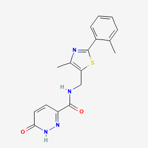 molecular formula C17H16N4O2S B2868188 N-((4-methyl-2-(o-tolyl)thiazol-5-yl)methyl)-6-oxo-1,6-dihydropyridazine-3-carboxamide CAS No. 1448135-07-6
