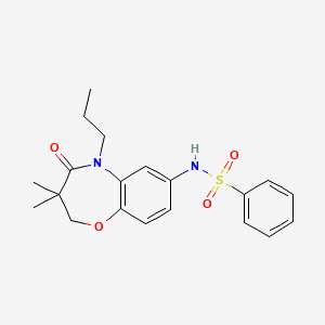 molecular formula C20H24N2O4S B2868247 N-(3,3-dimethyl-4-oxo-5-propyl-2,3,4,5-tetrahydrobenzo[b][1,4]oxazepin-7-yl)benzenesulfonamide CAS No. 922003-24-5