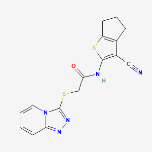 2-([1,2,4]triazolo[4,3-a]pyridin-3-ylthio)-N-(3-cyano-5,6-dihydro-4H-cyclopenta[b]thiophen-2-yl)acetamide