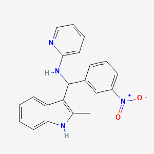 molecular formula C21H18N4O2 B2868294 N-[(2-methyl-1H-indol-3-yl)(3-nitrophenyl)methyl]pyridin-2-amine CAS No. 315697-54-2