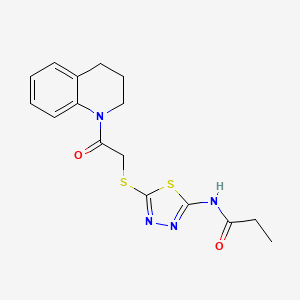 molecular formula C16H18N4O2S2 B2868439 N-(5-{[2-oxo-2-(1,2,3,4-tetrahydroquinolin-1-yl)ethyl]sulfanyl}-1,3,4-thiadiazol-2-yl)propanamide CAS No. 392299-93-3