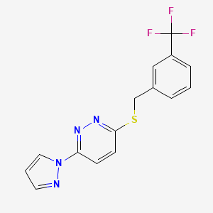 molecular formula C15H11F3N4S B2868522 3-(1H-pyrazol-1-yl)-6-((3-(trifluoromethyl)benzyl)thio)pyridazine CAS No. 1351602-84-0