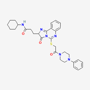 molecular formula C31H36N6O3S B2868540 N-cyclohexyl-3-(3-oxo-5-{[2-oxo-2-(4-phenylpiperazin-1-yl)ethyl]sulfanyl}-2H,3H-imidazo[1,2-c]quinazolin-2-yl)propanamide CAS No. 1104842-74-1