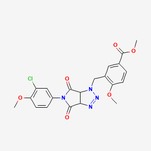 molecular formula C21H19ClN4O6 B2868600 methyl 3-{[5-(3-chloro-4-methoxyphenyl)-4,6-dioxo-1H,3aH,4H,5H,6H,6aH-pyrrolo[3,4-d][1,2,3]triazol-1-yl]methyl}-4-methoxybenzoate CAS No. 1052604-94-0