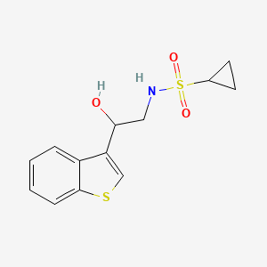 molecular formula C13H15NO3S2 B2868645 N-(2-(benzo[b]thiophen-3-yl)-2-hydroxyethyl)cyclopropanesulfonamide CAS No. 2034406-84-1