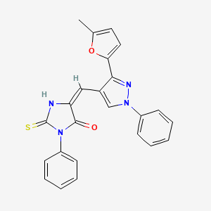 (E)-5-((3-(5-methylfuran-2-yl)-1-phenyl-1H-pyrazol-4-yl)methylene)-3-phenyl-2-thioxoimidazolidin-4-one