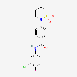 molecular formula C17H16ClFN2O3S B2868962 N-(3-chloro-4-fluorophenyl)-4-(1,1-dioxo-1lambda6,2-thiazinan-2-yl)benzamide CAS No. 941956-69-0