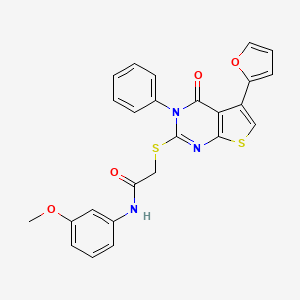 molecular formula C25H19N3O4S2 B2869045 2-{[5-(furan-2-yl)-4-oxo-3-phenyl-3H,4H-thieno[2,3-d]pyrimidin-2-yl]sulfanyl}-N-(3-methoxyphenyl)acetamide CAS No. 379238-69-4
