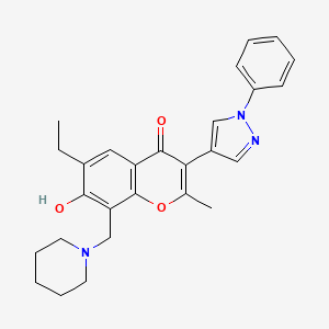 6-ethyl-7-hydroxy-2-methyl-3-(1-phenyl-1H-pyrazol-4-yl)-8-(piperidin-1-ylmethyl)-4H-chromen-4-one