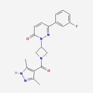 molecular formula C19H18FN5O2 B2869231 2-[1-(3,5-Dimethyl-1H-pyrazole-4-carbonyl)azetidin-3-yl]-6-(3-fluorophenyl)pyridazin-3-one CAS No. 2379949-46-7