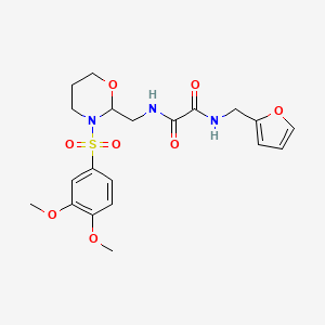 molecular formula C20H25N3O8S B2869232 N'-{[3-(3,4-dimethoxybenzenesulfonyl)-1,3-oxazinan-2-yl]methyl}-N-[(furan-2-yl)methyl]ethanediamide CAS No. 872976-38-0