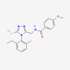 molecular formula C21H24N4O2S B2869234 N-{[4-(2-ethyl-6-methylphenyl)-5-(methylsulfanyl)-4H-1,2,4-triazol-3-yl]methyl}-4-methoxybenzamide CAS No. 476451-62-4