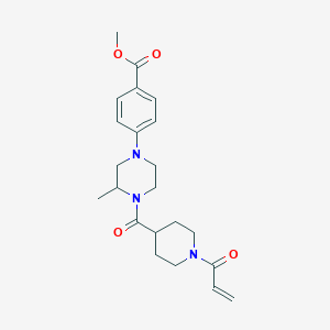 molecular formula C22H29N3O4 B2869244 Methyl 4-[3-methyl-4-(1-prop-2-enoylpiperidine-4-carbonyl)piperazin-1-yl]benzoate CAS No. 2361705-34-0