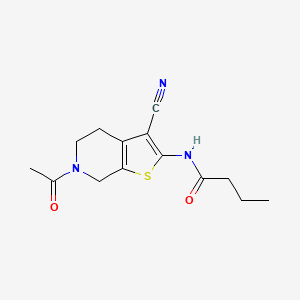 molecular formula C14H17N3O2S B2869372 N-{6-acetyl-3-cyano-4H,5H,6H,7H-thieno[2,3-c]pyridin-2-yl}butanamide CAS No. 864859-02-9