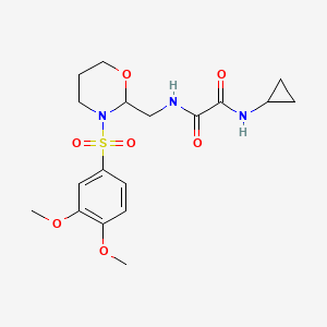 molecular formula C18H25N3O7S B2869400 N-cyclopropyl-N'-{[3-(3,4-dimethoxybenzenesulfonyl)-1,3-oxazinan-2-yl]methyl}ethanediamide CAS No. 872976-44-8
